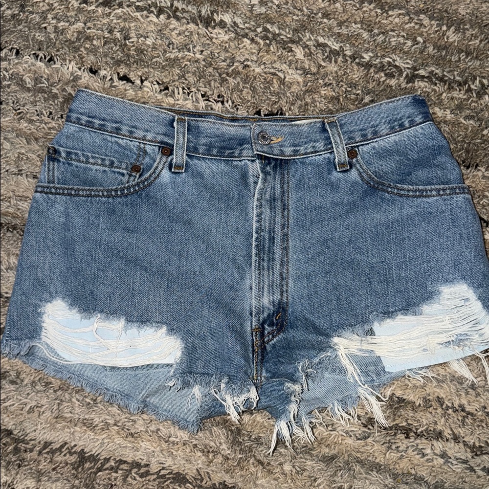 Levi’s 505 Regular Fit Cut Off Distressed Denim Women’s Shorts - Blue